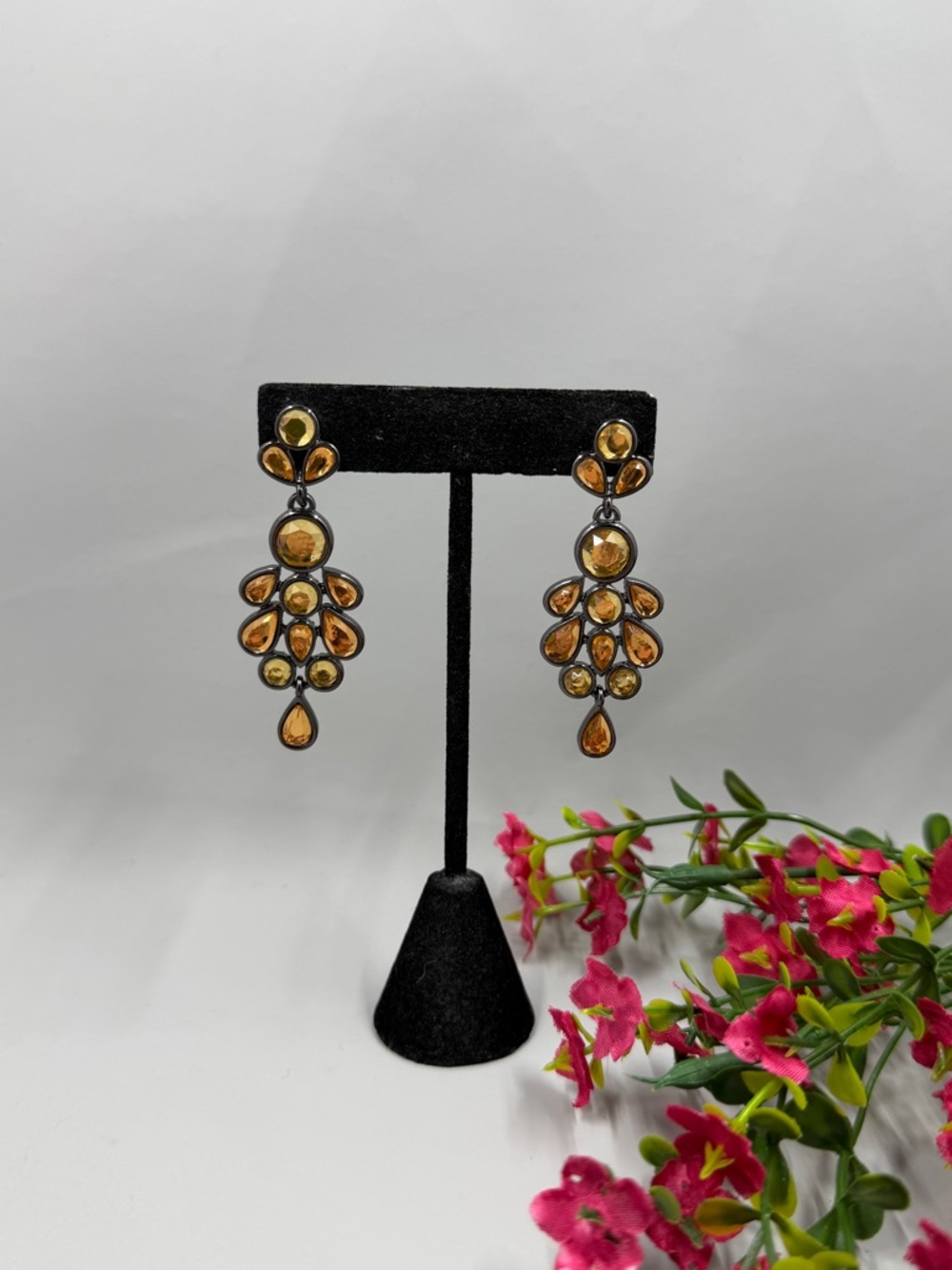 Lia Sophia Amber Teardrop Cluster Dangle Earrings